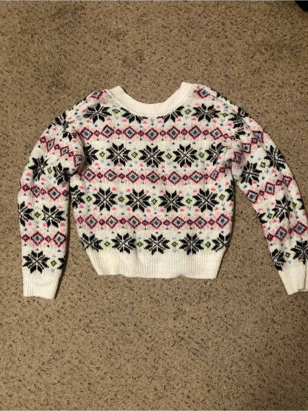 PINK Victoria’s Secret fair isle neon snowflake print cozy sweater v back